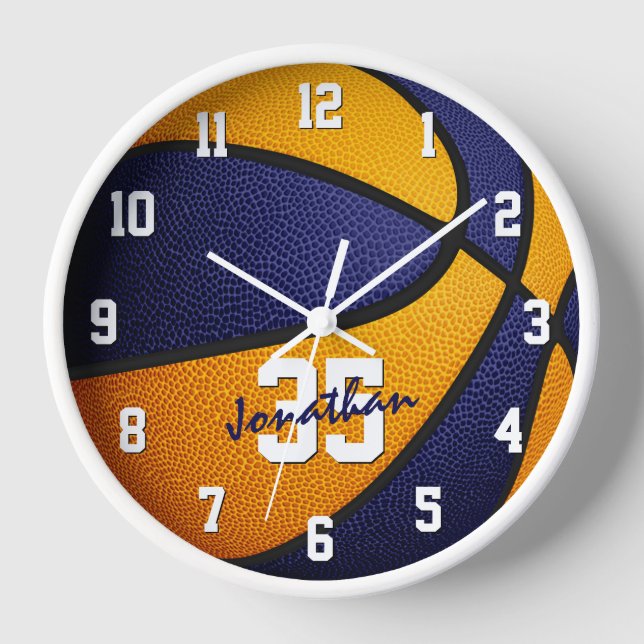 Basketball-Basketball für Jungen in blauer Orange  Uhr (Vorderseite)