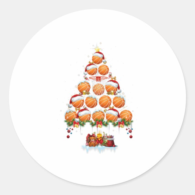 Basketball Basketball Weihnachtsbaum L Runder Aufkleber (Vorderseite)