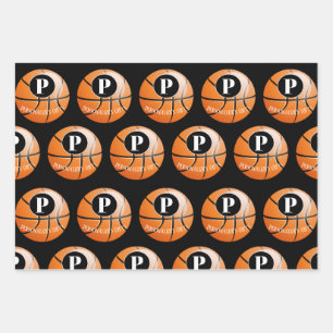 Basketball Benutzerdefinierter Monogrammname Geschenkpapier Set