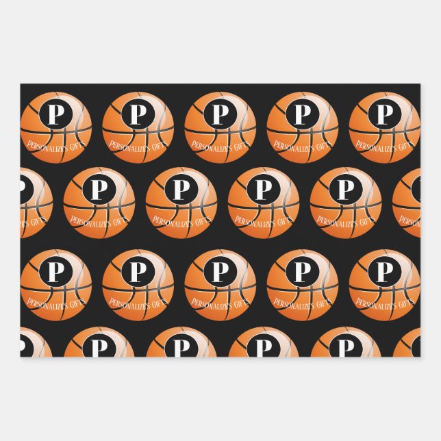 Basketball Benutzerdefinierter Monogrammname Geschenkpapier Set (Vorderseite)