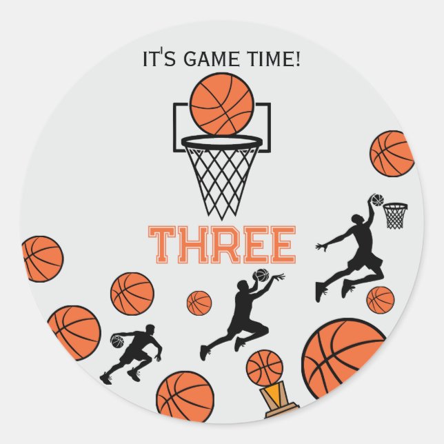 Basketball Birthday Party Invitation Runder Aufkleber (Vorderseite)