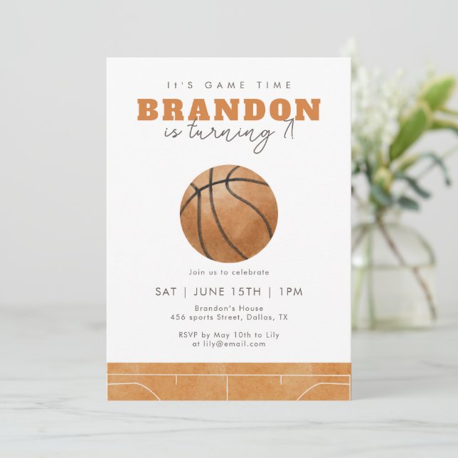 Basketball Birthday Party Invite for Boys Sports  Einladung (Stehend Vorderseite)