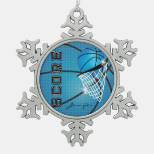Basketball Blau Personalisieren Schneeflocken Zinn-Ornament