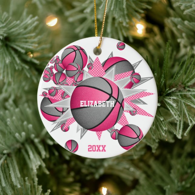 Basketball-Blowout-Girls-Sport in Rosa Keramik Ornament (Baum)