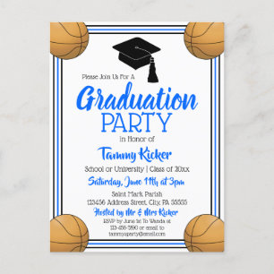 Basketball Blue & Black Graduation Party Einladungspostkarte
