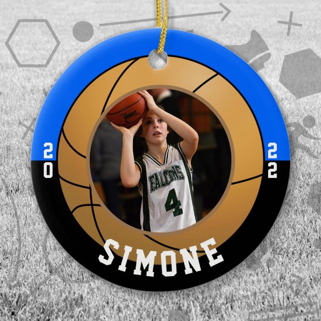 Basketball Blue Black Team Keramik Ornament (Blue and Black Baseball Let's Go Team Ornament. Celebrate your high school or college athlete.)