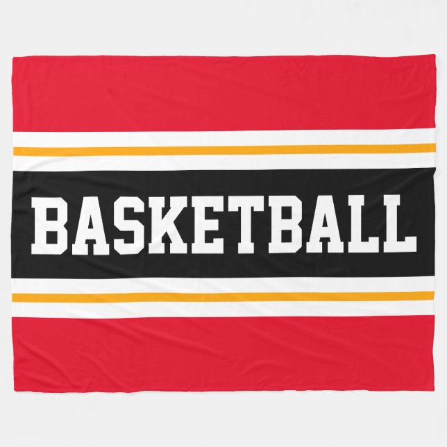 BASKETBALL Bright Red Black Yellow Racing Stripes Fleecedecke (Vorderseite (Horizontal))