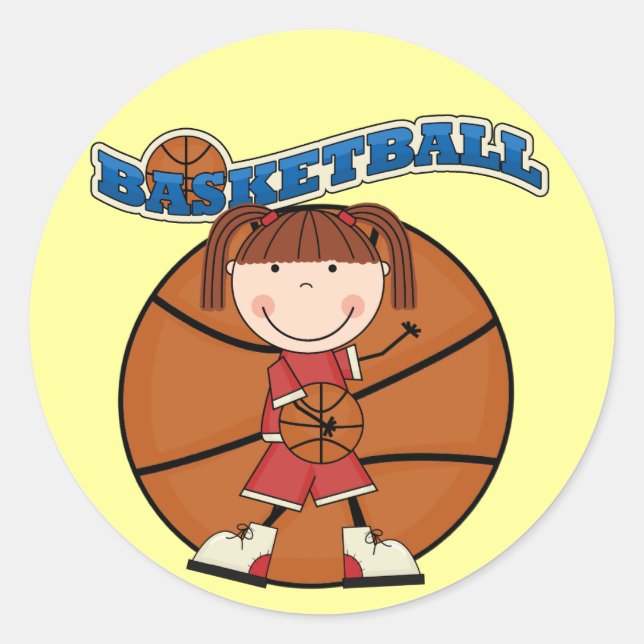 BASKETBALL Brünett Girl T - Shirt und Geschenke Runder Aufkleber (Vorderseite)