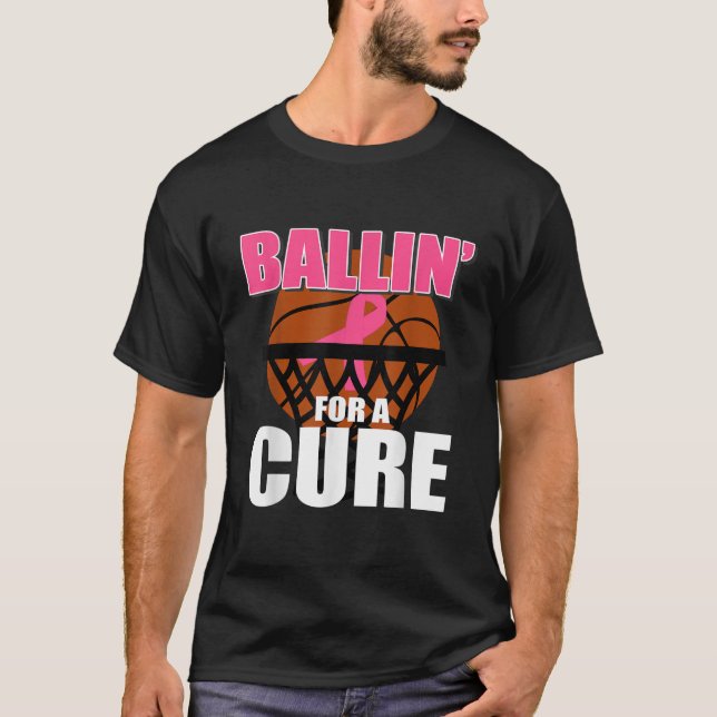 Basketball Brustkrebs Monat Rosa Ribb T-Shirt (Vorderseite)