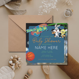 Basketball Cartoon Space Blue Green Baby Dusche Einladung