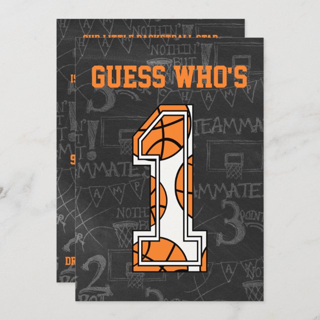 Basketball-Chalkboard 1. Geburtstag Party Einladung (Vorne/Hinten)