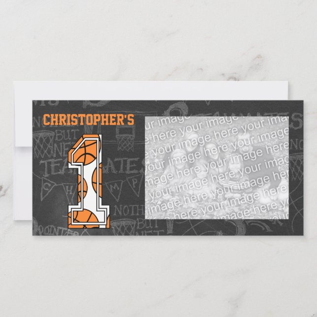 Basketball Chalkboard Foto 1. Geburtstag Ankündigung (Vorderseite)