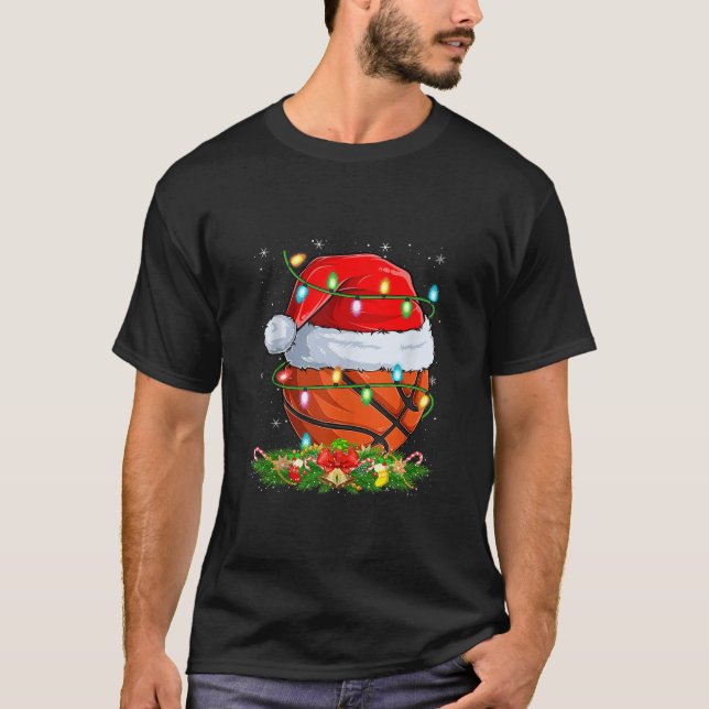 Basketball Christmas Lights Funny Basketball Playe T-Shirt (Vorderseite)