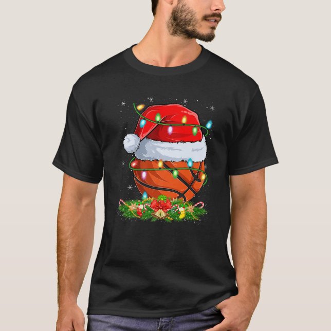 Basketball Christmas Lights Funny Basketball Playe T-Shirt (Vorderseite)