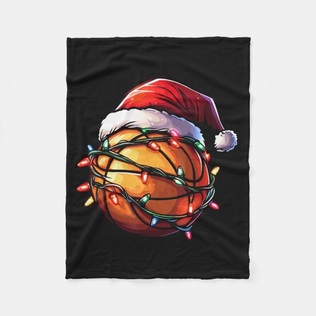 Basketball Christmas Lights Santa Hat Basketball P Fleecedecke (Vorderseite)