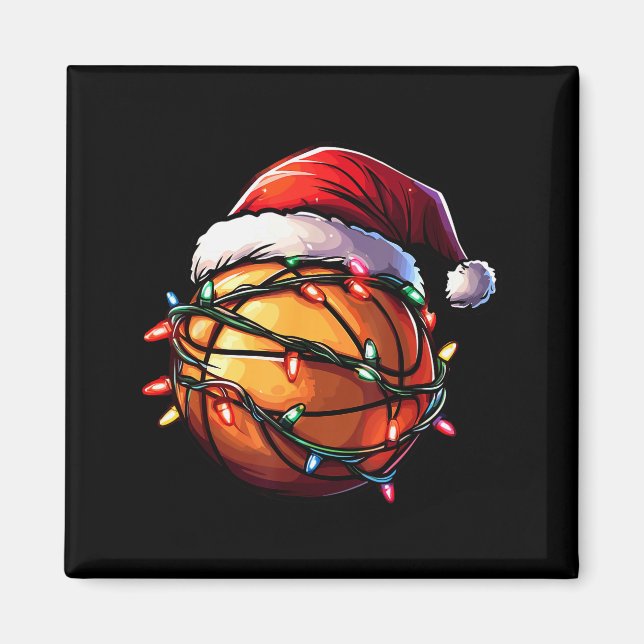 Basketball Christmas Lights Santa Hat Basketball P Magnet (Vorne)