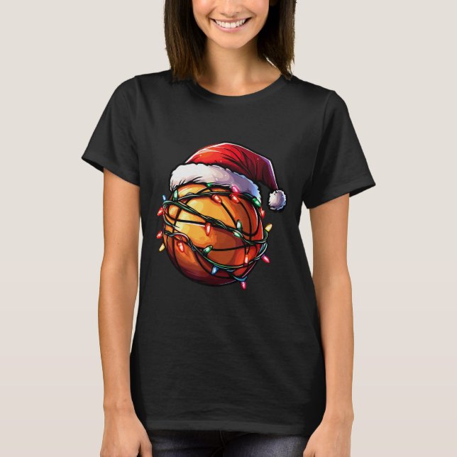 Basketball Christmas Lights Santa Hat Basketball P T-Shirt (Vorderseite)