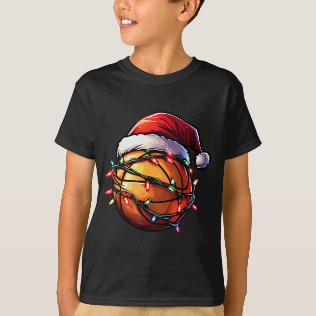 Basketball Christmas Lights Santa Hat Basketball P T-Shirt (Vorderseite)