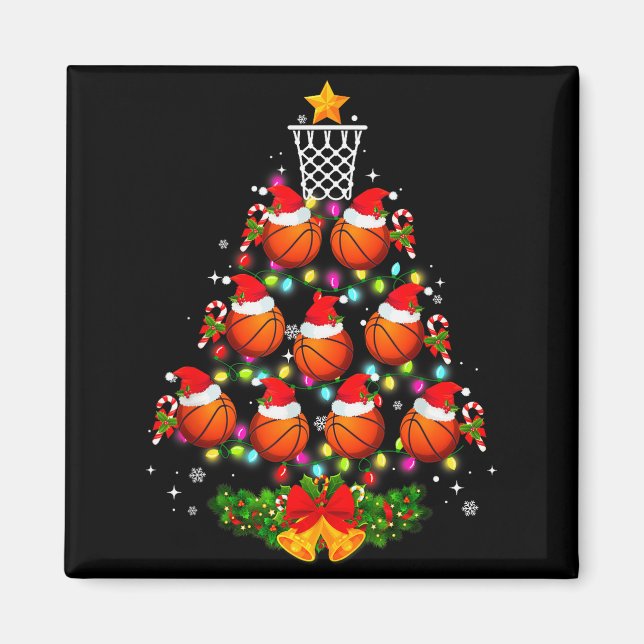 Basketball Christmas Tree Lights Red Santa Hat Xma Magnet (Vorne)