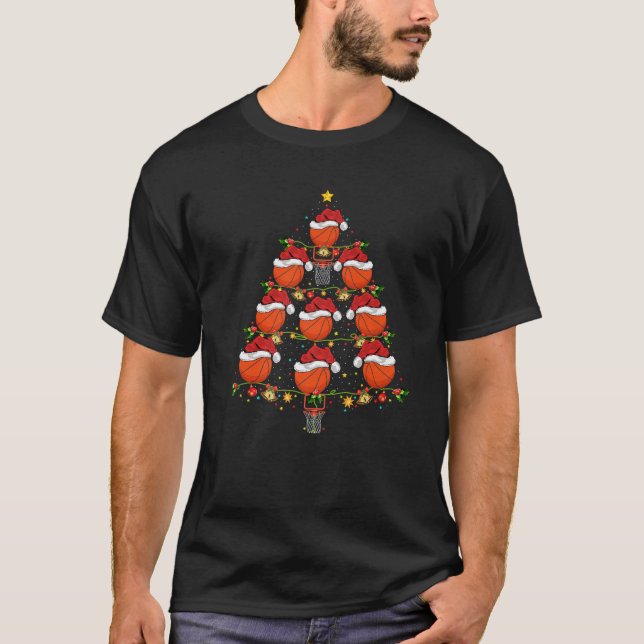 Basketball Christmas Tree Lights Ugly Basketball P T-Shirt (Vorderseite)