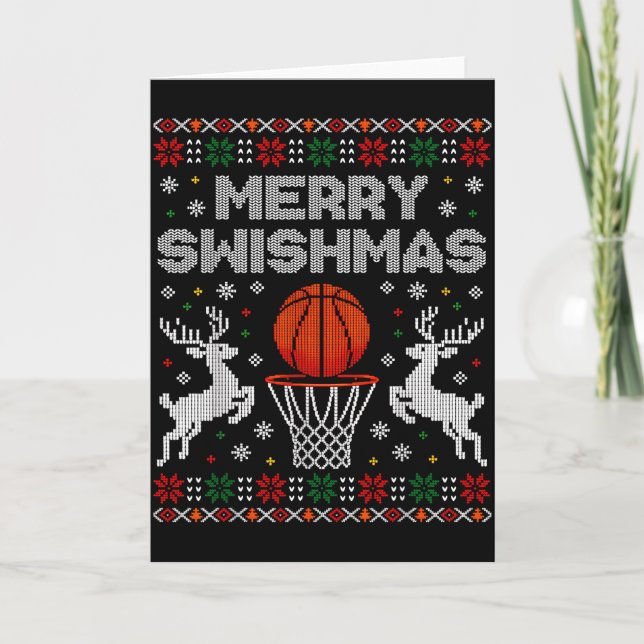 Basketball Christmas Ugly Sweater Merry Swishmas M Karte (Vorderseite)