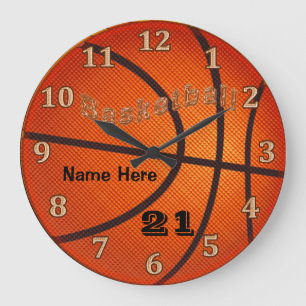 Basketball Clocks with Name and Jersey NUMBER Große Wanduhr
