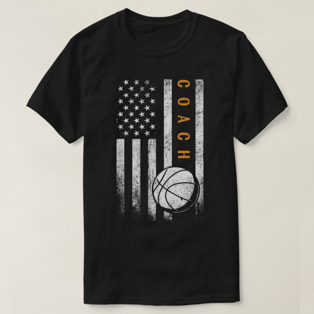 Basketball Coach American Flag Basketball Trainer T-Shirt (Design vorne)