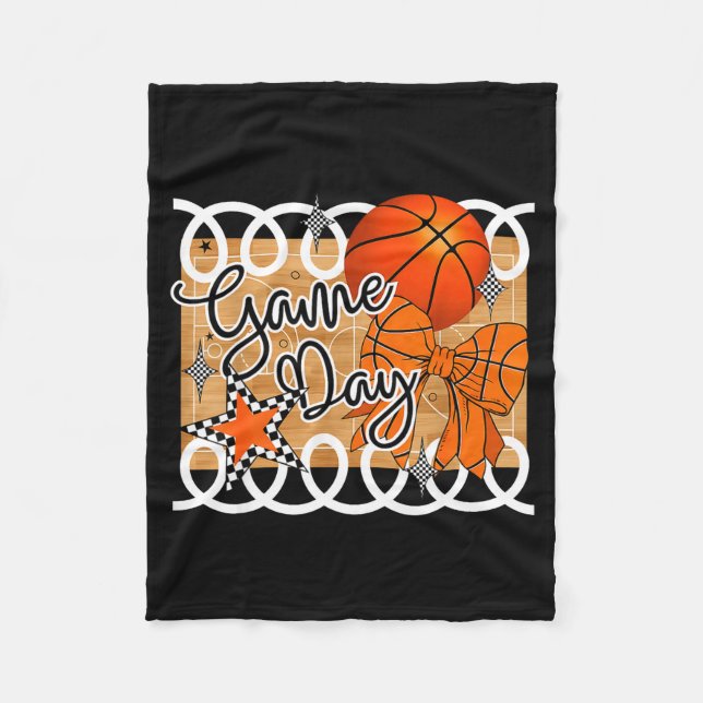 Basketball Coquette Bow Game Day Women Girl  Fleecedecke (Vorderseite)