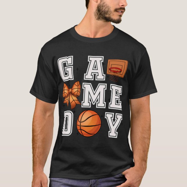 Basketball Coquette Bow Niedlich Gameday Cheer Mam T-Shirt (Vorderseite)