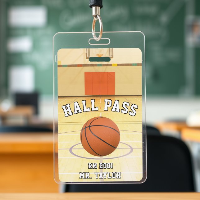 Basketball Court Coach Lehrer Studentenpass Ausweis (Basketball Court Coach Teacher Student Hall Pass Badge
)