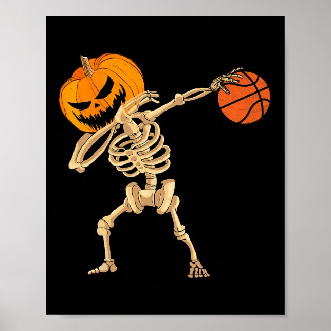 Basketball Dabbing Skelett Männer Jungen Halloween Poster (Vorne)