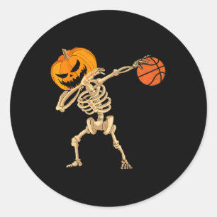 Basketball Dabbing Skelett Männer Jungen Halloween Runder Aufkleber