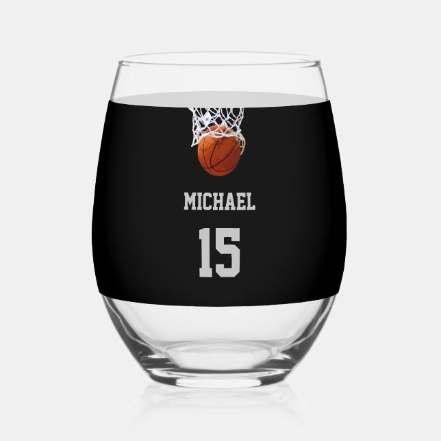 Basketball Dein Name Weinglas Ohne Stiel (Rückseite)