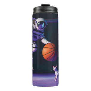 Basketball des Astronauten mit Katze Thermosbecher
