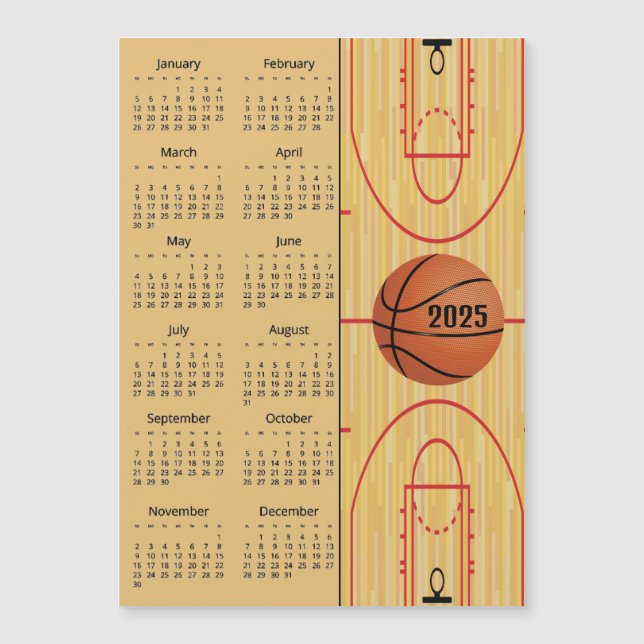 Basketball Design 2025 Kalender Magnetkarte (Vorderseite)