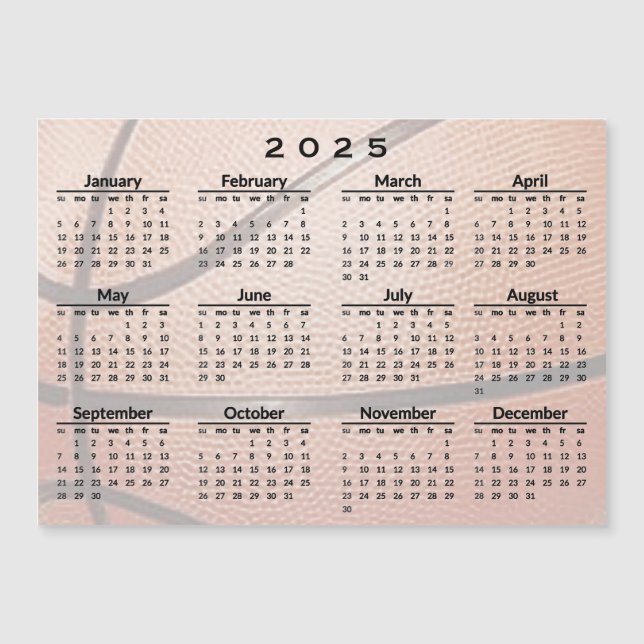 Basketball Design 2025 Kalender Magnetkarte (Vorderseite)