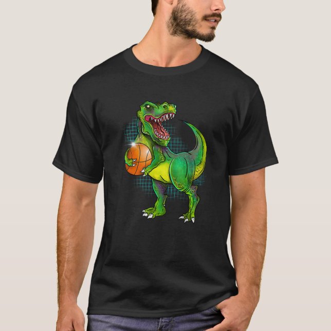 Basketball Dino T Rex Humor Graphic Kids Adults  T-Shirt (Vorderseite)