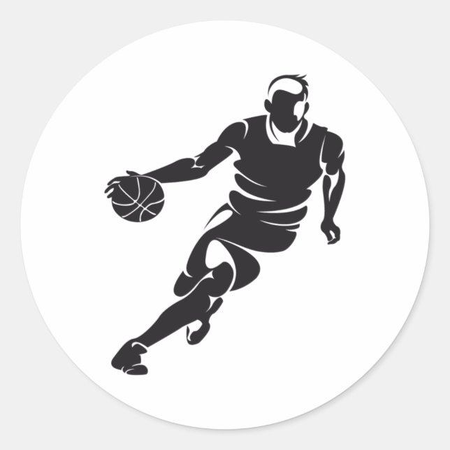 Basketball Dribbling Runder Aufkleber (Vorderseite)