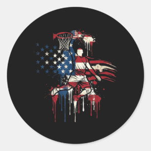 Basketball Drip Amerikanische Flagge 4. Juli Runder Aufkleber