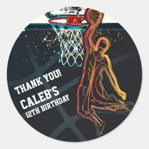 Basketball Dunk Jump Shot Geburtstagsparty Gefalle Runder Aufkleber