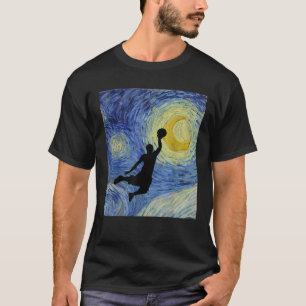 Basketball Dunk Van Gogh Starry Night Vintage Kuns T-Shirt