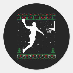 Basketball Dunking Xmas Ugly Basketball Spieler Ch Runder Aufkleber
