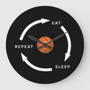 Basketball Eat Sleep Wiederholung Sportfan Sprichw Große Wanduhr