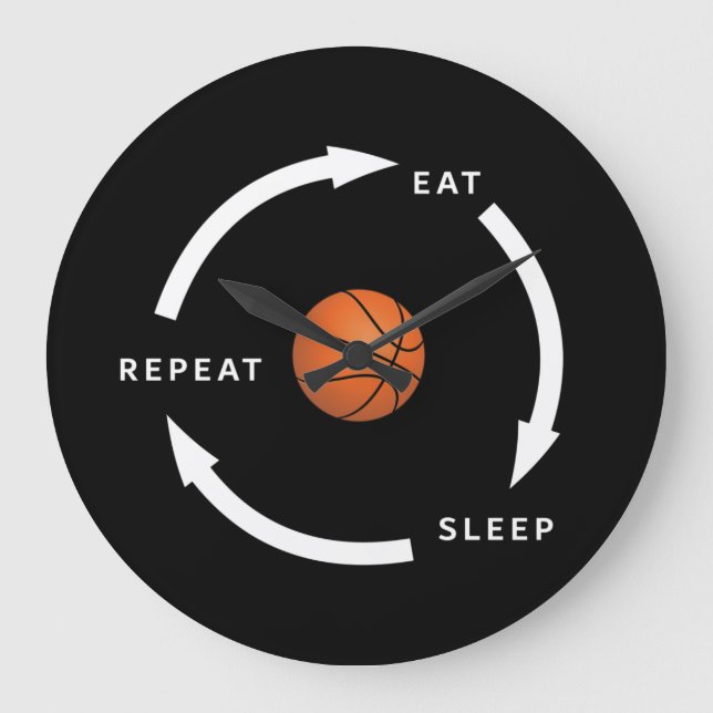 Basketball Eat Sleep Wiederholung Sportfan Sprichw Große Wanduhr (Vorderseite)