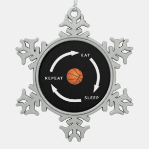 Basketball Eat Sleep Wiederholung Sportfan Sprichw Schneeflocken Zinn-Ornament