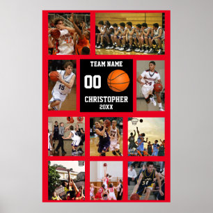 Basketball Erinnerungen Rotes Foto Collage Poster