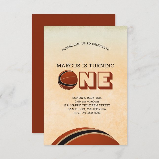Basketball erster Geburtstag Einladung (Vorne/Hinten)
