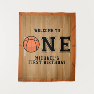 Basketball-Erstes-Geburtstags-Hintergrund Wandteppich