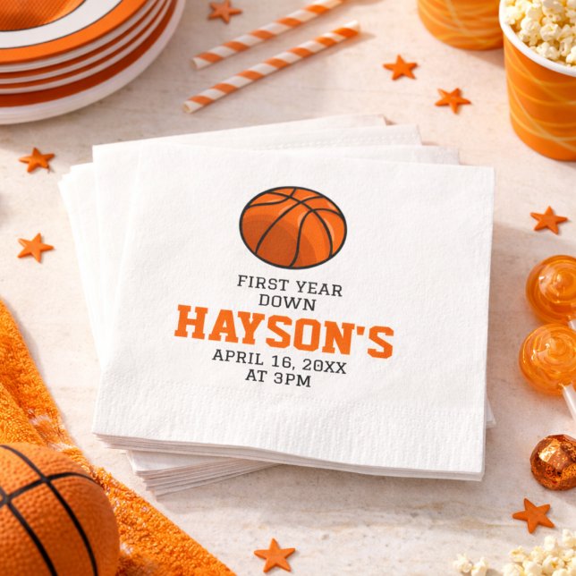 Basketball Erstes Jahr ab 1. Geburtstag Serviette (Basketball First Year Down 1st Birthday Napkins)