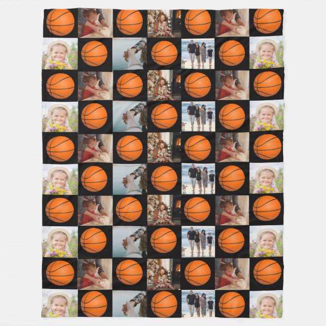 Basketball Family Collage Foto Muster Schwarz Fleecedecke (Vorderseite)